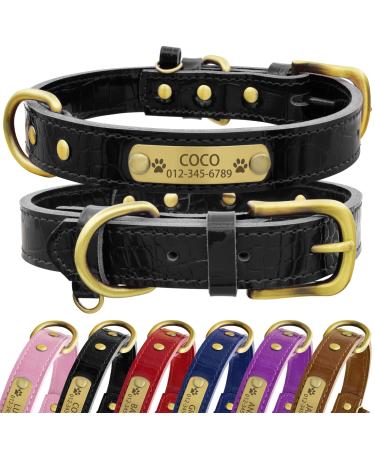 Senristar personalized dog collar made of real leather with engraved name tag - durable and stylish dog collar for small medium and large dogs (L black) L (width 2.5 cm neck circumference 36-46 cm) black