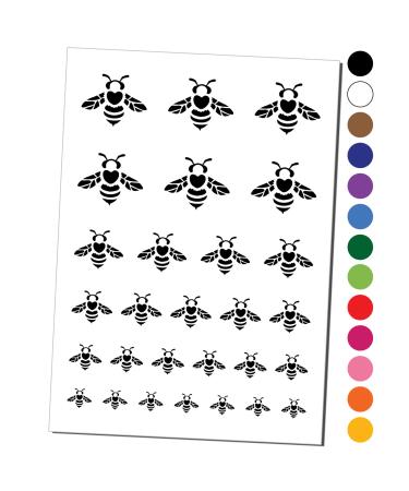 Cute Honey Bumblebee with Heart on Back Temporary Tattoo Water Resistant Fake Body Art Set Collection - Black (One Sheet)