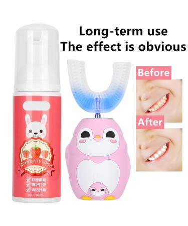 U-Shaped Children's Electric Toothbrush - Soft Pebble Brush Head Cartoon Design Toddler Friendly Includes Mousse 60ml - Pink - Buy Online on GoSupps.com