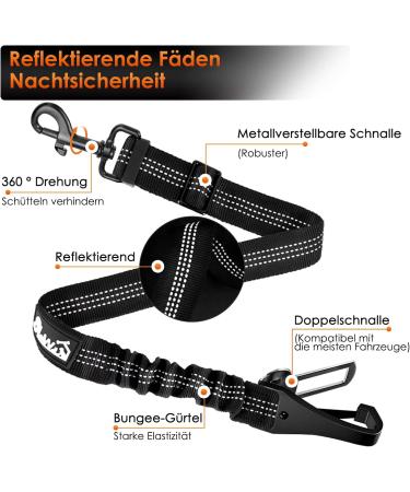 Eyin Dog Seat Belt - 3 in 1 Reflective Elastic Nylon Car Safety Harness for All Dog Breeds - 70cm Adjustable (Black) - Buy Online on GoSupps.com