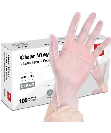 Schneider Clear Vinyl Exam Gloves Latex-Free Disposable Medical Gloves Cleaning Gloves Food Safe Powder-Free 4 mil Medium (Pack of 100) 100