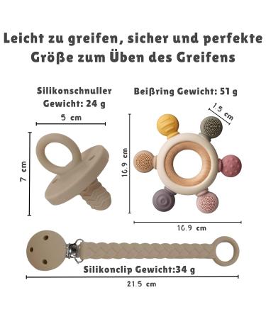 Cometrade Bite Ring for Babies | LFGB Silicone Kauringe & Natural Wooden Ring | Pacifier & Clip Set | Gummy Relief for Newborns & 3+ Months (Beige) - Buy Online on GoSupps.com