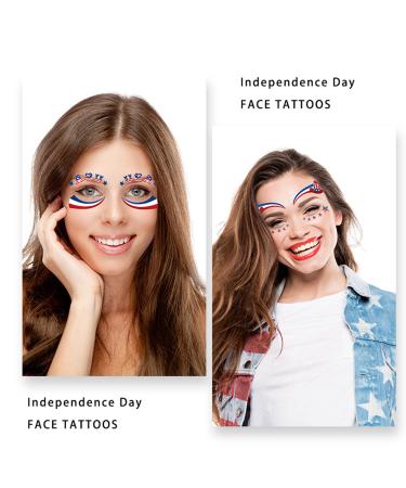 Patriotic USA Flag Temporary Face Tattoos - 10 Sheets Independence Day Decorations for Women, Kids - Red White Blue Party Makeup Stickers - Buy Online on GoSupps.com