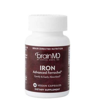Dr Amen BrainMD Iron - 30 Capsules - Supports Energy Production Cognitive Function & Gene Regulation - Gentle & Easily Absorbed - Gluten Free - 30 Servings