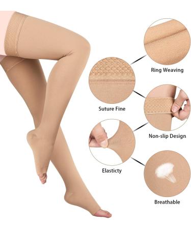 Evolyline Open Toe Thigh High Compression Socks 20-30mmHg for Women & Men - Beige Graduated Support Stockings for Varicose Veins, Edema, Flight - Toeless Design - Buy Online on GoSupps.com