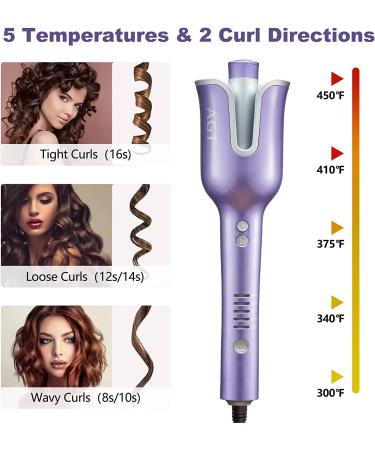 1 Inch Ceramic Barrel Auto Hair Curler with 5 Temp Settings | Anti-Stuck Auto Rotating Curling Wand for Styling - Purple - Buy Online on GoSupps.com