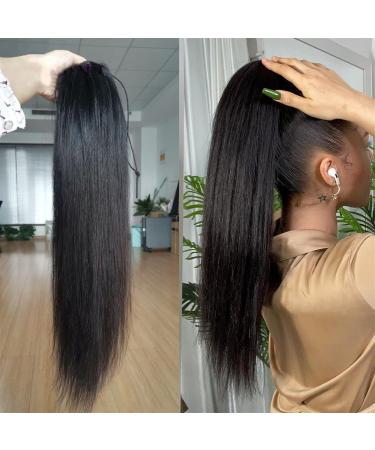Hair Chignon Long Straight Hair Ponytail with Drawstring Hair Pieces Ponytail Extension Brazilian Real Hair for Black Women Wig Bun Messy Bun Hair Piece (Color : Black Size : 18inches 150g) - Buy Online on GoSupps.com