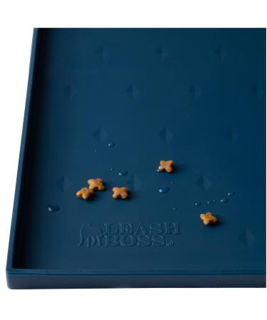 Leash boss spray mat medium/large - bowl pad cats & dogs with large lip slide and waterproof silicone bowl pad for feed water or fountain (51 x 33 cm marine) ml - 51 x 33 cm Navy