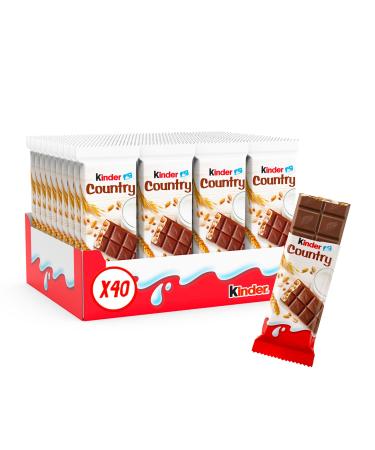 Kinder Country - Barre C r ali re enrob e de Chocolat au Lait avec un C ur au Lait fondant et des C r ales souffl es - Gourmand et Croustillant - Format partager - 40 Barres