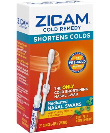 Zicam Cold Remedy Nasal Swabs with Cooling Menthol & Eucalyptus - 20 Count Pack - Buy Online on GoSupps.com