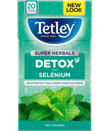 Tetley | Super Herbals | Detox with Selenium | Mint Infused Tea Bags | 4x20 Tea Bags - Buy Online on GoSupps.com