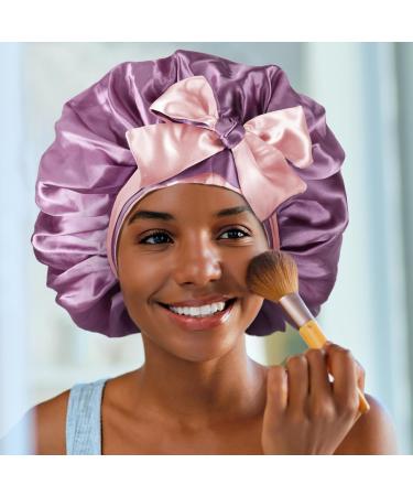 WEIPAO Silk Satin Bonnet - Reversible Double-Sided Sleep Cap for Curly Hair | Taro Purple + Pink - Buy Online on GoSupps.com
