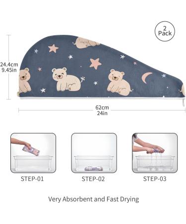 Starry Sky Bears Hair Towel 2 Pack | Super Absorbent Quick Dry Hair Turbans - Perfect for Women & Girls - Buy Online on GoSupps.com