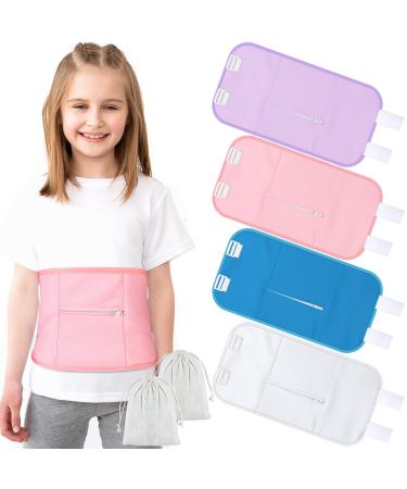 Sanwuta 4 Pack Castor Oil Pack Wrap for Kids Organic Castor Oil Pack Kit Reusable Castor Oil Compress Pad with Zipper and 2 Storage Bags for Kids Adults Massage Oil Not Included White Blue Pink Purple