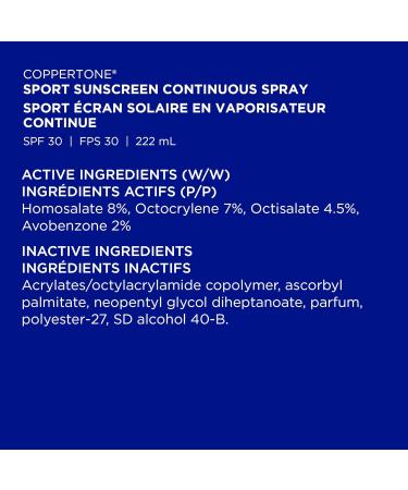 Coppertone Sport Sunscreen Spray SPF 30 (222 mL) Lightweight Body and Face Sunscreen Water Resistant Sun Protection Packaging may vary - Buy Online on GoSupps.com