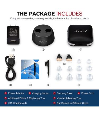 iBstone K18 Rechargeable Mini Hearing Amplifiers - OTC Completely-in-Canal Aids for Comfortable Wear with Masks and Glasses, Black (Pair) - Buy Online on GoSupps.com