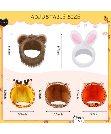 Adorable Cat & Small Dog Costumes: 5-Piece Rabbit Lion Tiger & Giraffe Hats | Funny Party Accessories - Buy Online on GoSupps.com