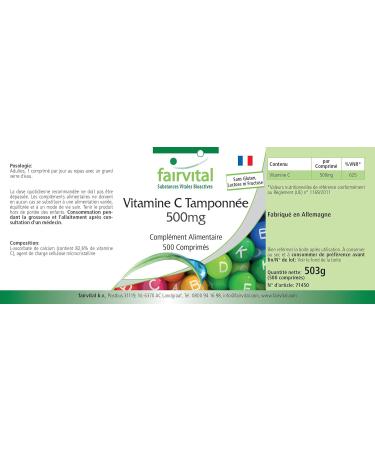 Fairvital | Vitamine C tamponn e 500mg - Boite pour 500 JOURS - Fortement dos - VEGAN - 500 Comprim s - Buy Online on GoSupps.com