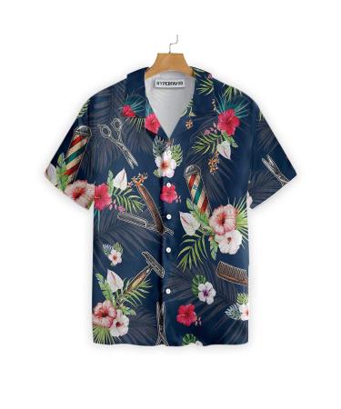 HYPERFAVOR Tropical Barber Shirts for Men- Casual Short Sleeve Barber Shirt Men- Unique Barber Hawaiian Shirts for Men Medium V8