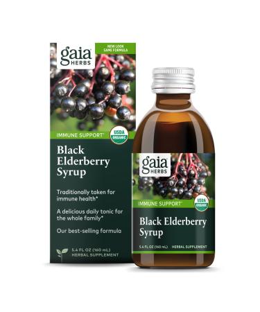 Gaia Herbs Black Elderberry (Sambucus Nigra)Syrup-Immune Support Supplement-Made with Organic Black Elderberries for Immune System Support-USDA Certified Organic Formula-5.4 Fl Oz (32-Day Supply) 5.4 Fl Oz (Pack of 1) Stan