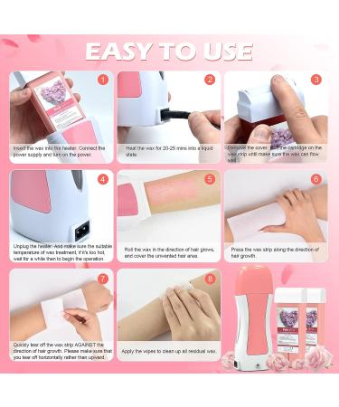 Seopri Roll on Wax Kit for Hair Removal - Sensitive Skin, 2 Rose Wax Cartridges, 100 Strips & Wipes - Buy Online on GoSupps.com