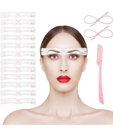 15 pieces of eyebrow templates form kit contains 12 pairs reusable eyebrow care design stencils 2 pieces straps eyebrows razor for women girls makeup tools
