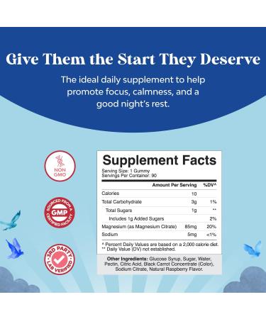 Kids Relaxing Calm Magnesium Gummies - 85mg Elemental Magnesium for Nerve, Bone & Muscle Health - Gelatin & Gluten-Free Kids Wellness Gummies - Buy Online on GoSupps.com