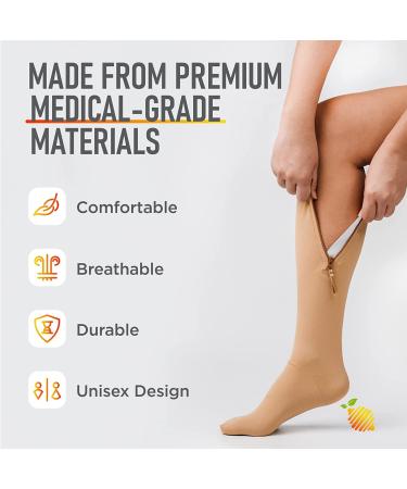 Zipper Compression Socks 15-20mmHg Closed Toe with Zip Guard Skin Protection - 3XL Beige - Buy Online on GoSupps.com