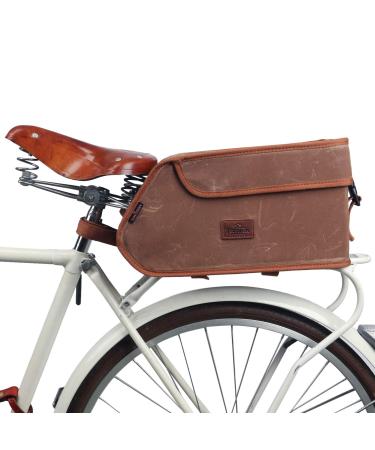 TOURBON Canvas Bicycle Pannier Bike Rear Rack Insulated Trunk Cooler Bag (Khaki)