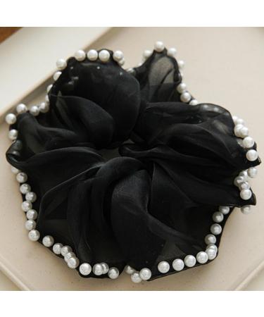 Accglory Extra Large Hair Scrunchies Studed with Pearls for Women Girls Fashion Hair Scrunchy Ties Big Hair Accessories for all hair styles (Black) - Buy Online on GoSupps.com