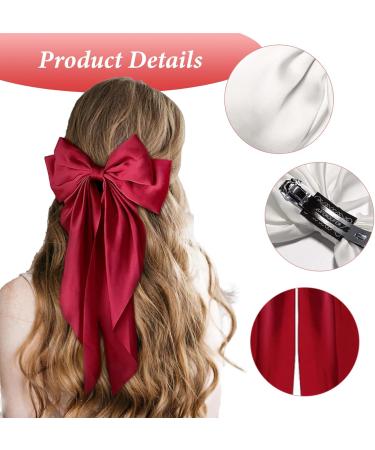 BUPOGAKE Hair Bow 6 Pcs Bow Barrettes Hair Clip Set Versatile Adult Hair Silky Satin Accessories with Long Silky Bows Hair Clips (6 Colors) - Buy Online on GoSupps.com