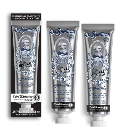 Natsabe 2 x Dr. Sheffield's Ultra Whitening Toothpaste Fluoride-Free with Natural Mint 88 ml Freshens breath reduces plaque In a recycled aluminum tube Pack of 2 x 88 ml tubes