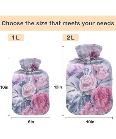 NAANLE Floral Hot Water Bottle with Cover - 1L Pain Relief & Heat Therapy | Watercolor Roses for Back Hand & Feet - Buy Online on GoSupps.com