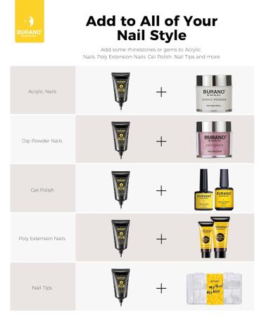 BURANO Rhinestone Glue for Nails 30G Super Strong Nail Charm Glue Nail Gem Glue Nail Art Glue for Nail Rhinestones Nail Jewel Diamonds Stones Cured Required (30G) clear - Buy Online on GoSupps.com