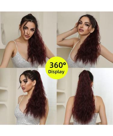 24-Inch Dark Red Ponytail Extension - Velcro Fastener Synthetic Hair Braid for Women | Oefei - Buy Online on GoSupps.com