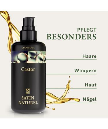 Organic Cold-Pressed Castor Oil 200ml - 100% Pure Natural Vegan Hair Growth Oil for Eyelashes Eyebrows Nails - Cruelty-Free | Satin Naturel - Buy Online on GoSupps.com