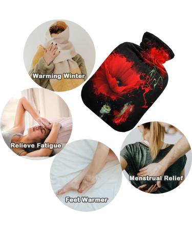 NAANLE 2L Hot Water Bottle with Red Poppy Cover - Pain Relief Menstrual Cramps & Heat Therapy - Buy Online on GoSupps.com