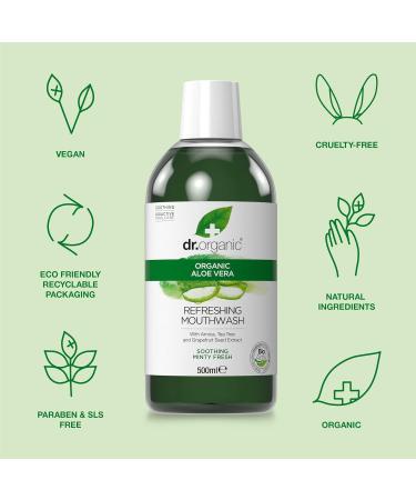 Dr Organic Aloe Vera Mouthwash 500ml - Natural, Vegan, Cruelty-Free, Paraben & SLS Free, Alcohol-Free, Minty Fresh - Buy Online on GoSupps.com