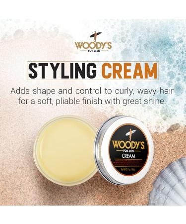 Woody's Men's Flexible Styling Cream 3.4 oz - Controls Curly & Wavy Hair, Adds Volume & Thickness, Water-Soluble Formula with Fibroin for Healthy Shine - Compact Size - Buy Online on GoSupps.com