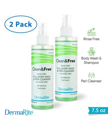 DermaRite Clean & Free Rinse Free Body Wash 2 Pack - 7.5 oz Full Body Shampoo & Cleanser with Shea Butter - Gentle Cleansing & Moisturizing Formula - Buy Online on GoSupps.com