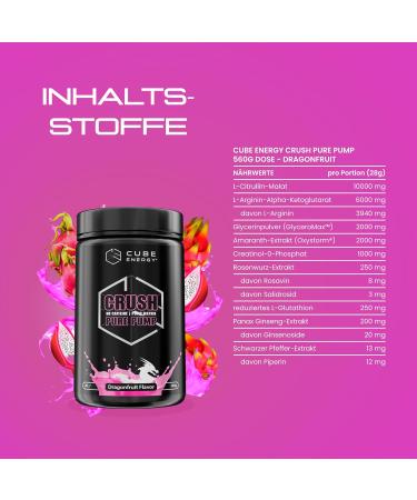 Cube Energy Pre Workout Pump Booster - Kafein-Free Dragonfruit | L-Citrulline L-Arginine Amaranth Extract Glycopump & Glycerol Powder - 20 Portions 560g - Buy Online on GoSupps.com