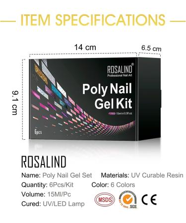 ROSALIND Orange Poly Nail Gel Kit 6 Colors 15ml Pink Clear Glitters Blue Orange and Black Nail Builder Gel Extension Tubes SetDIY Manicure at Home (Bright Multicolors) - Buy Online on GoSupps.com