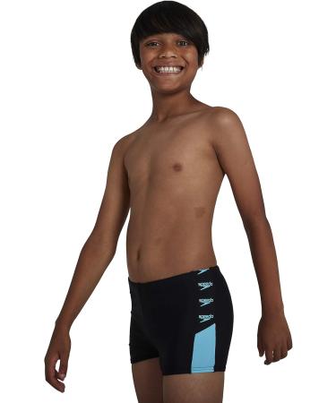 Speedo Boys Boom Logo Splice Aquashort 11-12 Years - Black/Light Adriatic | Stylish Swimwear for Kids | International Shipping - Buy Online on GoSupps.com