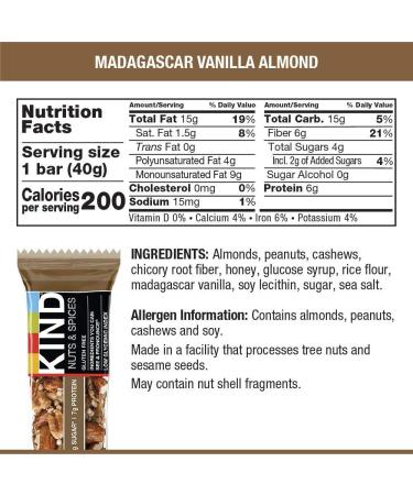 KIND Bars Madagascar Vanilla Almond 1.4oz 12 Count - Gluten Free & Low Sugar - Buy Online on GoSupps.com