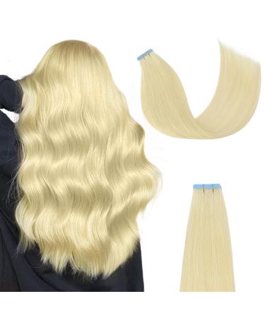 AGMITY Tape in Hair Extensions Real Human Hair Platinum Blonde Color 14 inches 20pcs 40Gram Invisible Straight Seamless Skin Weft Tape in Human Hair Extensions(14 inches #60 Platinum Blonde) 14 inch #60 Platinum Blonde