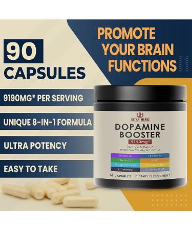 Dopamine Focus Supplement with Ashwagandha, 5-HTP, Rhodiola Rosea, St. John's Wort - Boost Memory, Clarity & Relaxation with VIT B1, B6, B12, L-Theanine - Buy Online on GoSupps.com
