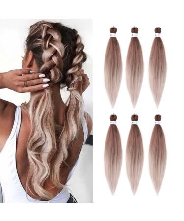 Pre-Stretched Braiding Hair Extensions 26 Inch 6 packs Ombre Braiding Hair Hot Water Setting Professional Soft Yaki Synthetic Crochet Braids(Ombre Brown) 26 Inch (Pack of 6) Ombre Brown