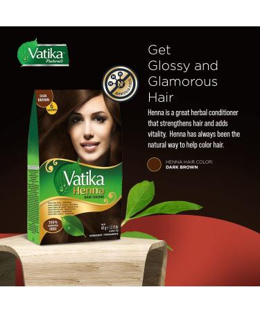 Dabur Vatika Henna Hair Color - 100% Grey Coverage, Zero Ammonia Dye for Strong & Shiny Hair - 6 Sachets X 10g (Dark Brown) - Buy Online on GoSupps.com