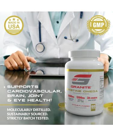 Granite Pristine Omega-3 Supplement 2000mg Norwegian Fish Oil Supplements with EPA & DHA Supports Joint Heart Brain & Mood Sustainably Sourced Purity Tested (60 Softgels) - Buy Online on GoSupps.com