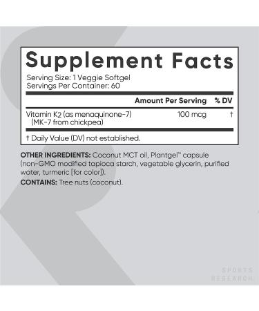 Sports Research Vitamin K2 100 mcg - 60 Veggie Softgels for Bone & Heart Health - Buy Online on GoSupps.com
